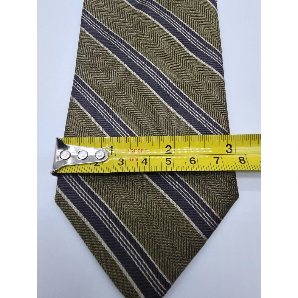 VTG Joseph By Joseph A Bank Silk Stripped Tie Olive Black 3.